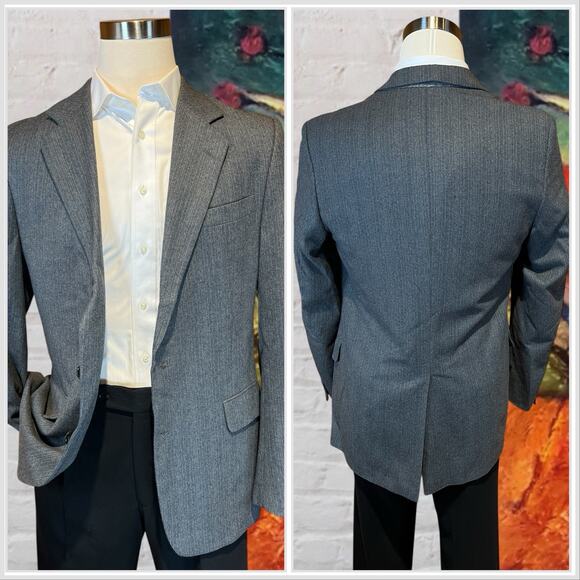 Vintage Fratelli Uomo 40-42L Gray Muted Cobalt Blue Stripe Blazer Flannel Finish - Picture 2 of 15